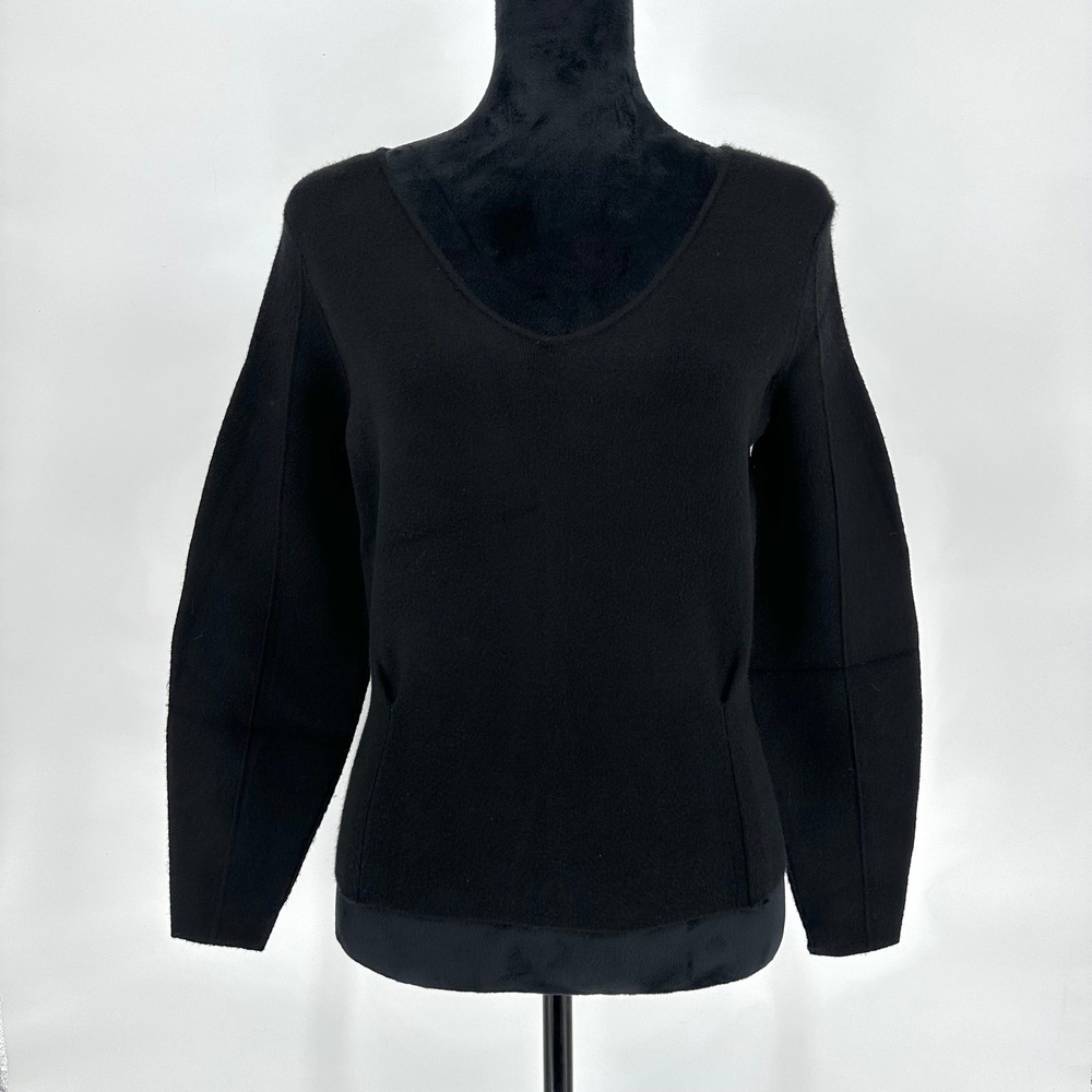 Anthropologie Maeve Lupita V Neck Sweater Pullover Black Womens Sz XS X-Small